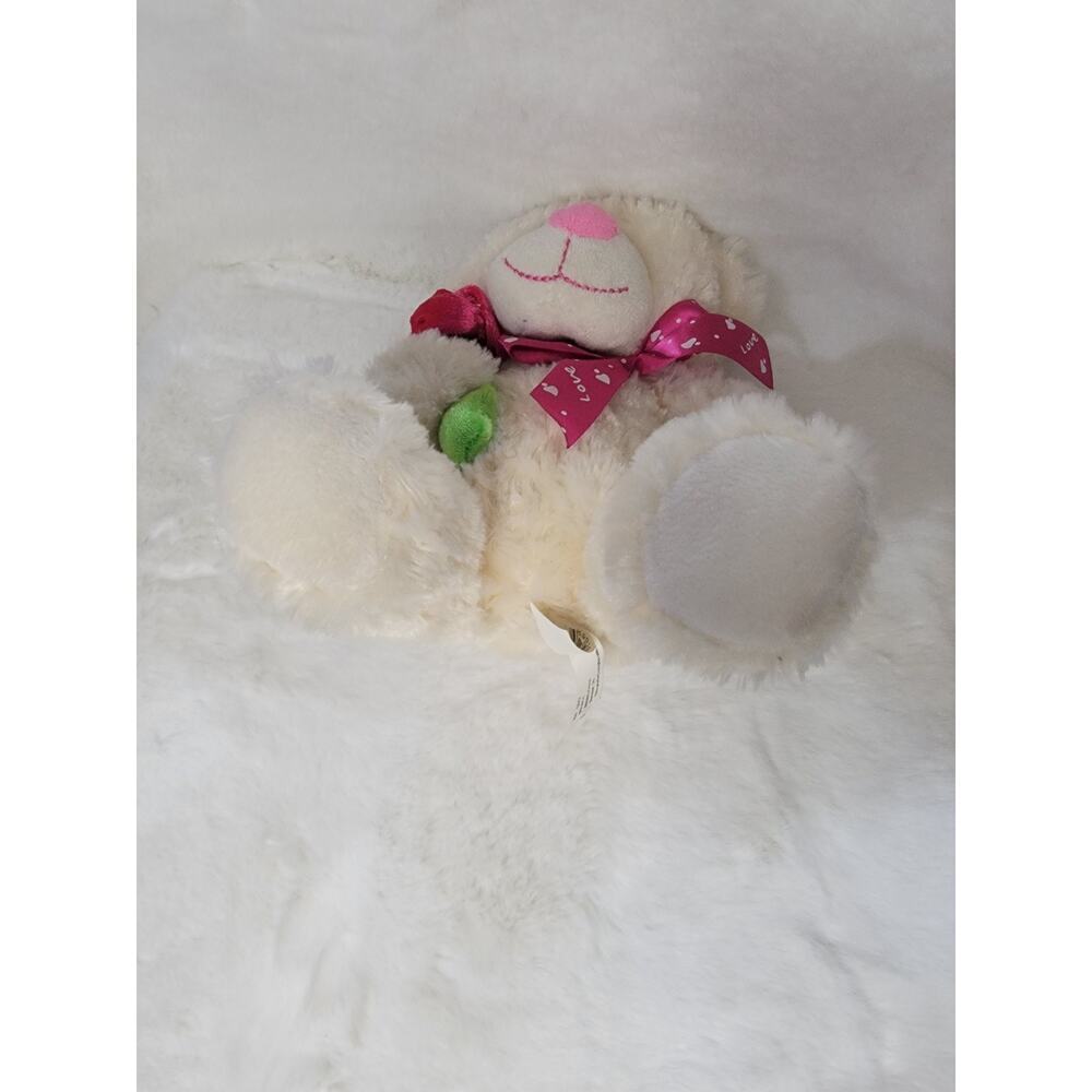 Vtg Kellytoy LOVE BEAR White Holding Pink Rose - Picture 9 of 10